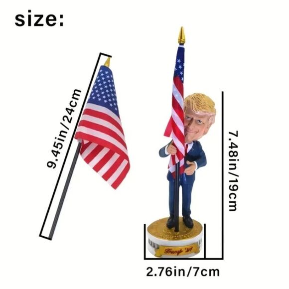 Patriotic Donald Trump Bobblehead with Removable Cloth Flag - Resin Collectible - Picture 4 of 7